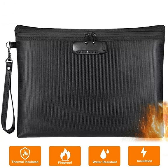 Fireproof Document Bags,Waterproof and Fireproof Money Safe Storage Pouch with Zipper for Document and Cash，Black