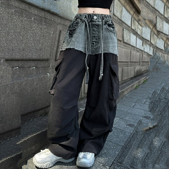 Baggy Jeans for Girls Wide Leg Pants High Elastic Waisted Denim Pants with Pocket Girls Pants Size 12-13 Years