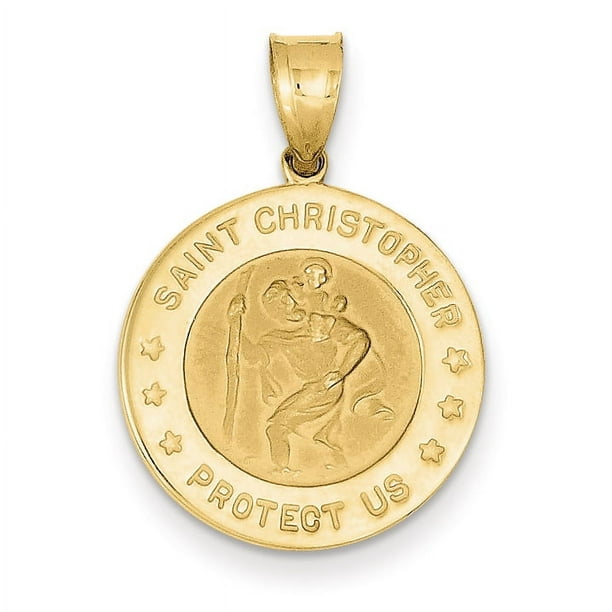 14K Pendentif Médaille Saint Christopher en Or Jaune