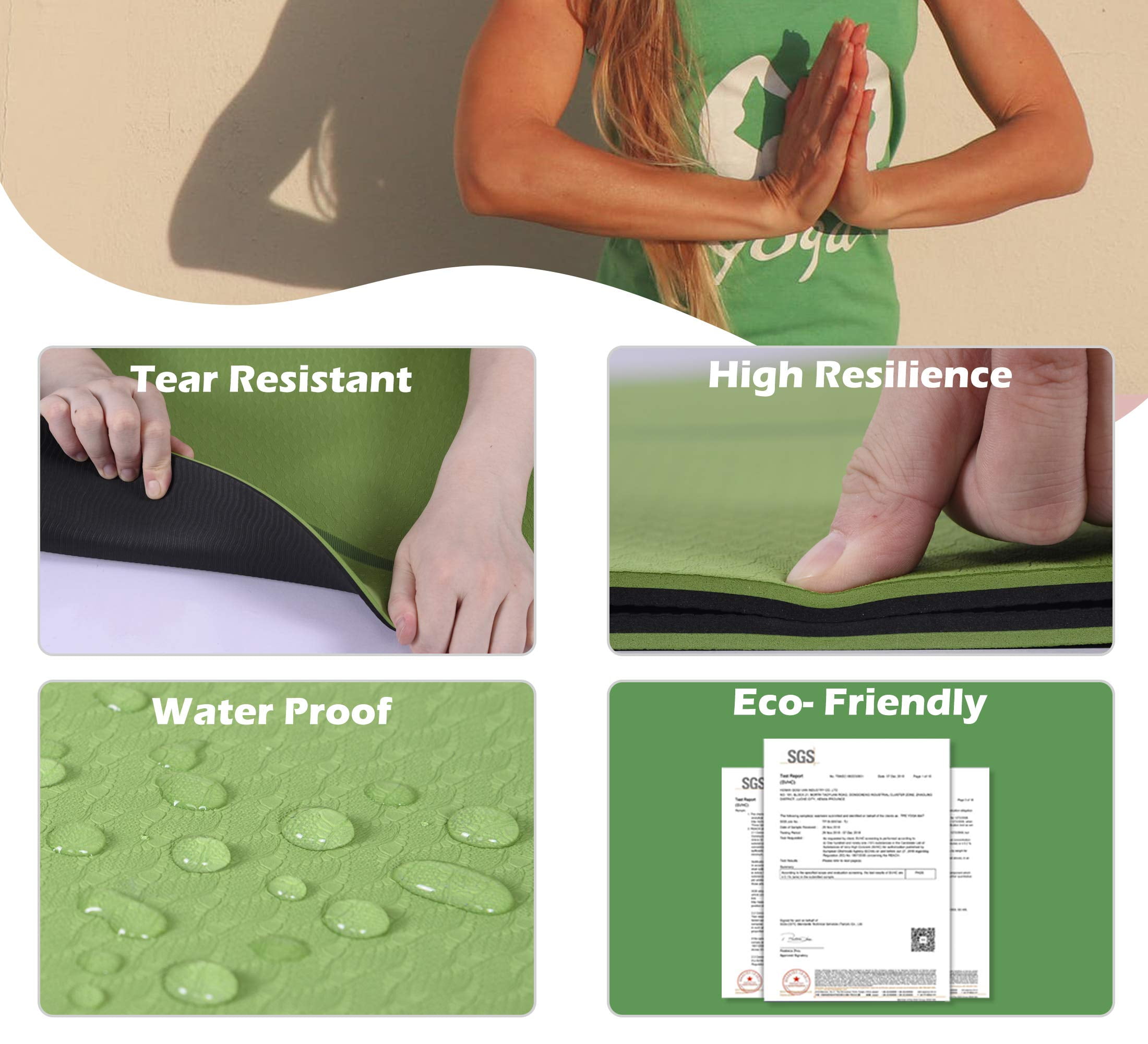 UMINEUX Large Yoga Mat for Men and Women 1/4 Inch Extra Thick TPE Fitness Mat for Home Gym Workout, Non-Slip