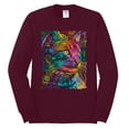 thumbnail image 3 of Colorful Cat Portrait | Cat Lover Owner | Dean Russo Art Animal Lover Mens Long Sleeve Shirt, Maroon, S, 3 of 5