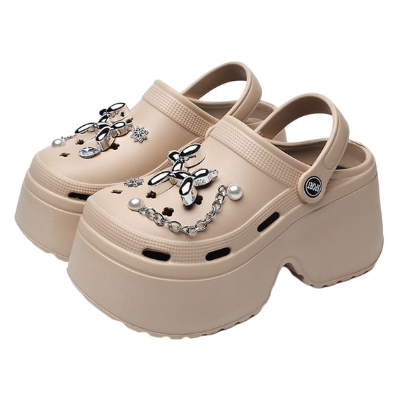 Fldy Women's Platform Clogs High Platform Clog Classic Garden Outdoor Beach Clogs Shoes Champagne 37/38