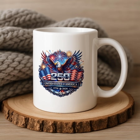 AmeriC1A 250th Annrsary Ceramic Mug, USA 1776–2026 Keepsake Patriotic Coffee Cup, Freedom Cup with Eagle, Memorial Day Gift