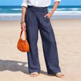 thumbnail image 5 of Women's Linen Palazzo Pants Boho Wide Leg Elastic Waist Casual Lounge Pants with Pockets Beach Travel Vacation, #02 Navy, M, 5 of 8
