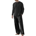 thumbnail image 2 of Gamivast Men's 2 Piece Lounge Set Long Sleeve Pleated Front Henley Shirt and Loose Fit Wide Leg Pants Breathable Soft Cotton Linen Blend Casual Outfit Set, 2 of 5