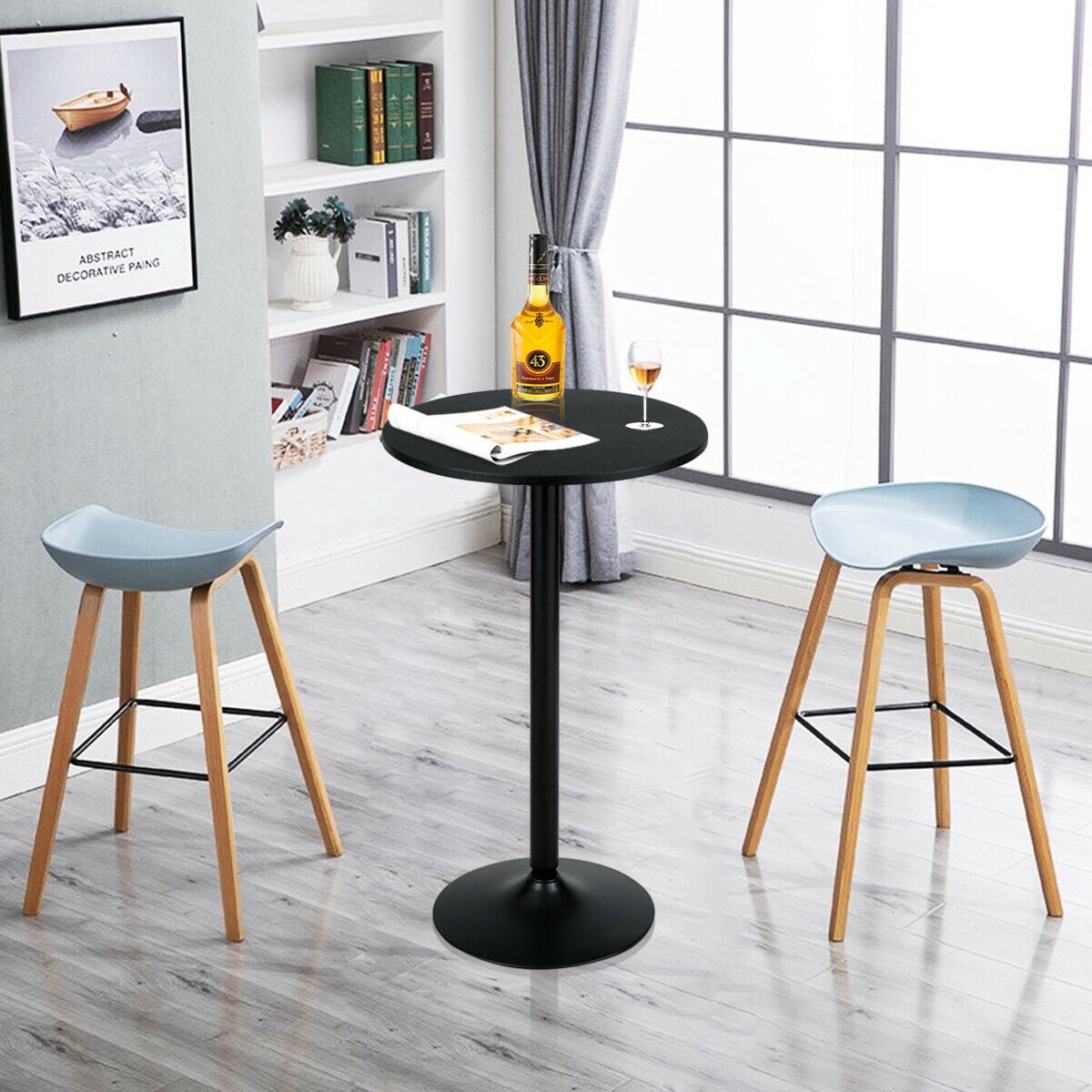 Gymax Black 24" Round Pub Table Bistro Bar Height Cocktail Table W/Metal Base Indoor