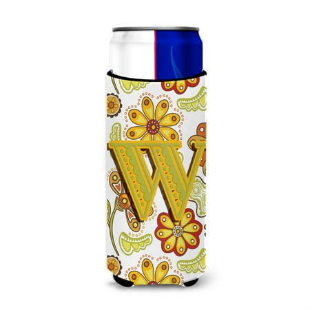 

Letter W Floral Mustard and Green Ultra Beverage Insulators for slim cans CJ2003-WMUK