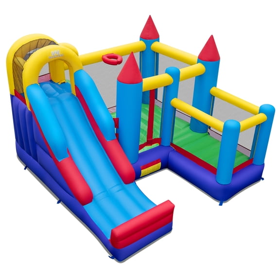 Costway 5-In-1 Inflatable Bounce Castle with Basketball Rim & Climbing Wall Blower Excluded for Toddler, Bouncy Water Park