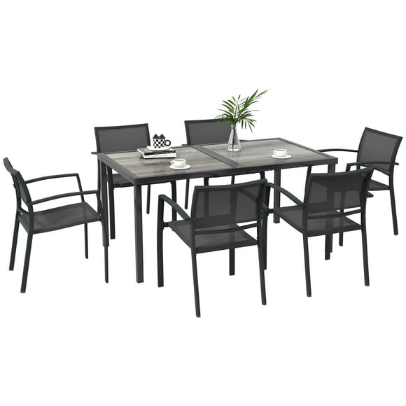 Outsunny 7 Pieces Patio Dining Set for 6 with Stackable Chairs for Garden