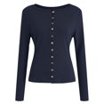 thumbnail image 5 of YDFCWXW Womens Slim Fitted Cardigan Long Sleeve Y2K Ribbed Tops Button Down Shirts Navy, XL, 5 of 6