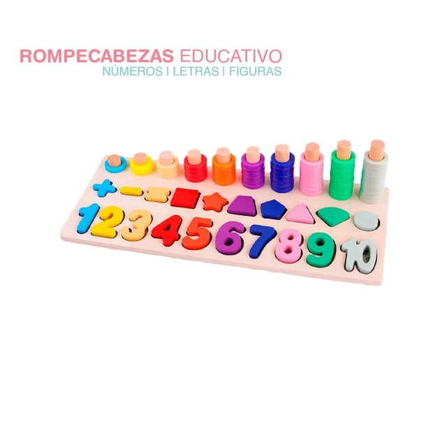 Juguete Didactico Números Figuras Geometricas Madera Anillos YEI YI-RLYNCA