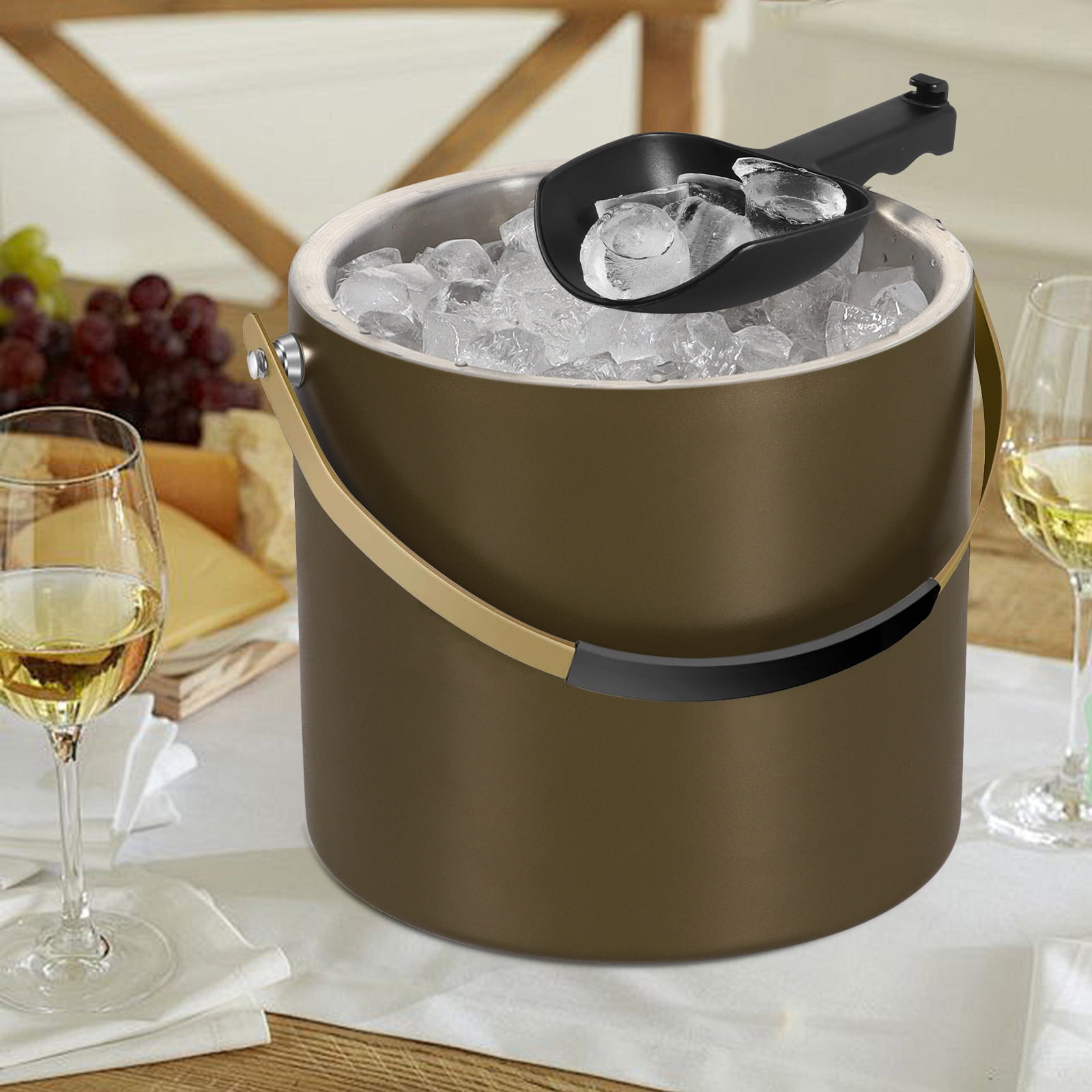 3.2L Ice Bucket with Silicone Lid, Scoop, Strainer, Double Wall Stainless Steel Ice Bucket for Parties & Cocktail Bar,Ideal for Gift