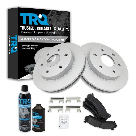 TRQ Front Premium Ceramic Brake Pad & Coated Rotor Kit w/Chemicals for GM Truck BKA23761
