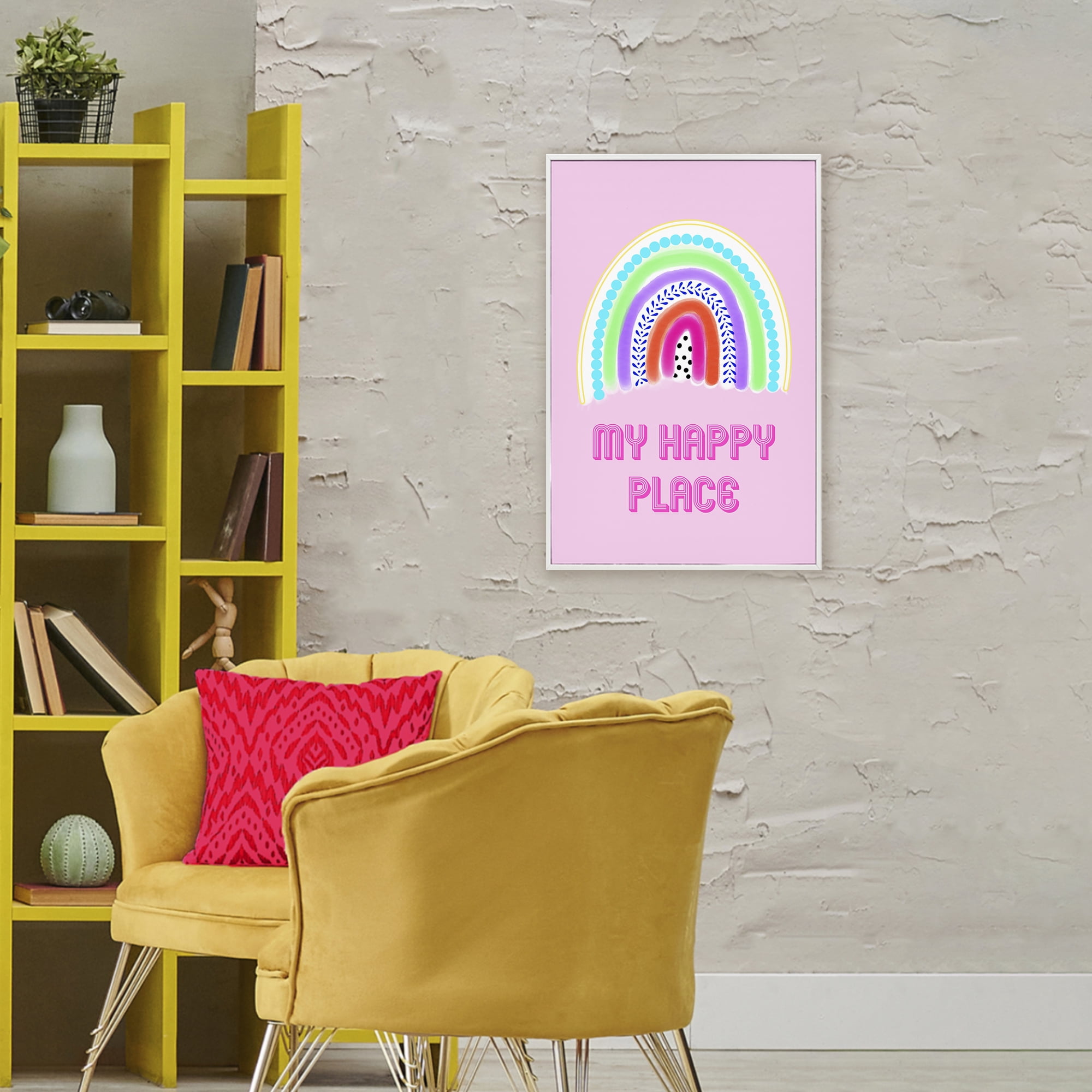 Stupell Industries Happy Place Dotted Rainbow White Framed Giclee Art, design by Pooja Dave