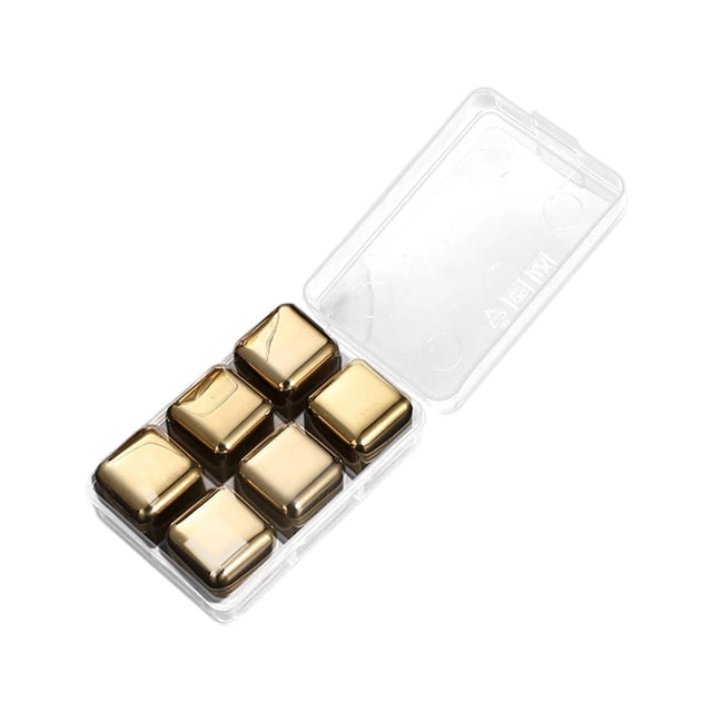 Cubos de hielo de acero inoxidable, cubo enfriador de whisky, piedras reutilizables para enfriar vino, enfriamiento rápido para jugo, bebida, whisky, 6 oro