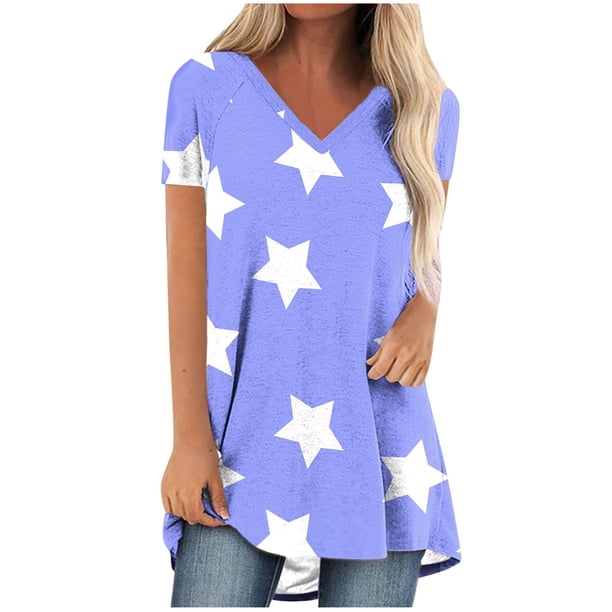Camiseta Impresa con Cuello en V de Manga de Raglan de la Parte Trasera Larga Delantera Corta de las Mujeres de Navidad, Vacaciones Informales