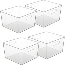 4 Pack Extra Large Clear Plastic Storage Bins,11x11 Cube Acrylic Organizer Square Containers with Handle for Pantry,Closet,LaundryRoom,Kitchen,Bathroom,UnderSink Organization