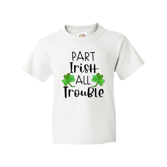 Inktastic Part Irish All Trouble St. Patrick's Day with Green Clovers Youth T-Shirt