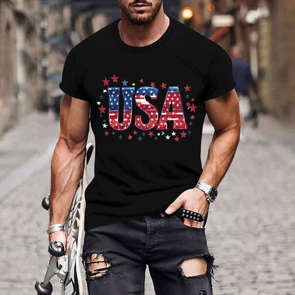 Goodtrade8 July 4th Tshirts for men Red White and Blue Summer Pullover Independence Day Patriotic Short Sleeve American Flag Outdoor Crew Neck Mens Tops