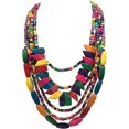 thumbnail image 2 of Conjunto de collar para mujer, colgante de madera colorido con borlas étnicas africanas bohemias para festivales, 2 of 5