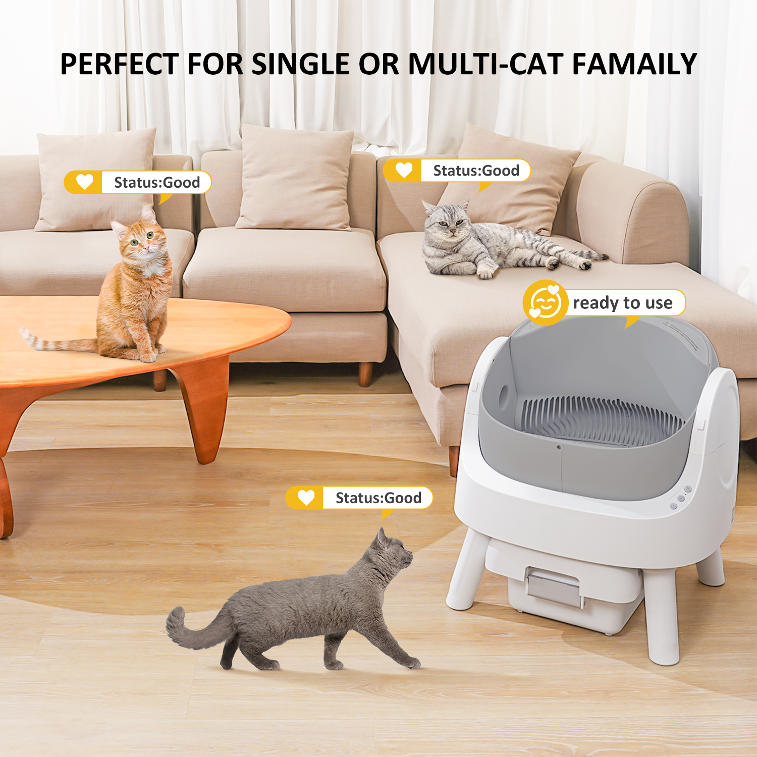 AutoScooper 11 Self Cleaning Litter Box - Open Top, 7L Waste Drawer, Ultra Quiet (<32dB), For Multiple Cats, White