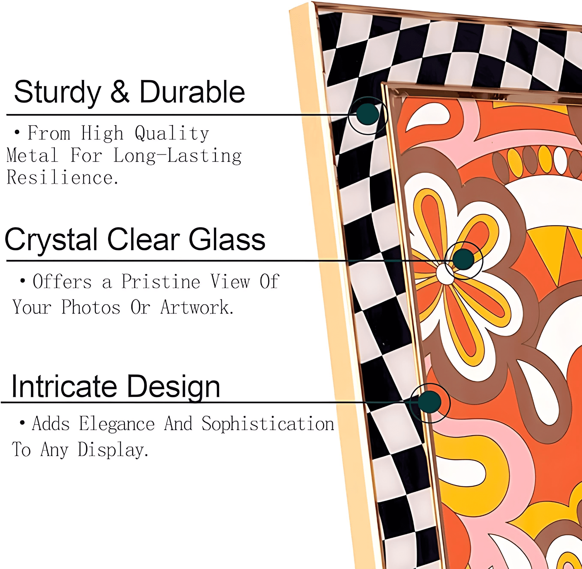 Concepts 8x10 Photo Frames Silver Border Checkered Retro Frame, HD Glass, Wall/Tabletop