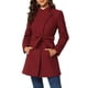 thumbnail image 1 of Abrigo largo de invierno con cinturón para mujer, clásico, de cuello alto, de manga larga, color rojo oscuro, 1 of 6