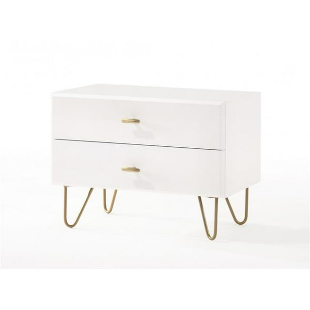 HomeRoots 473021 Contemporary White & Gold Nightstand with Two Drawers