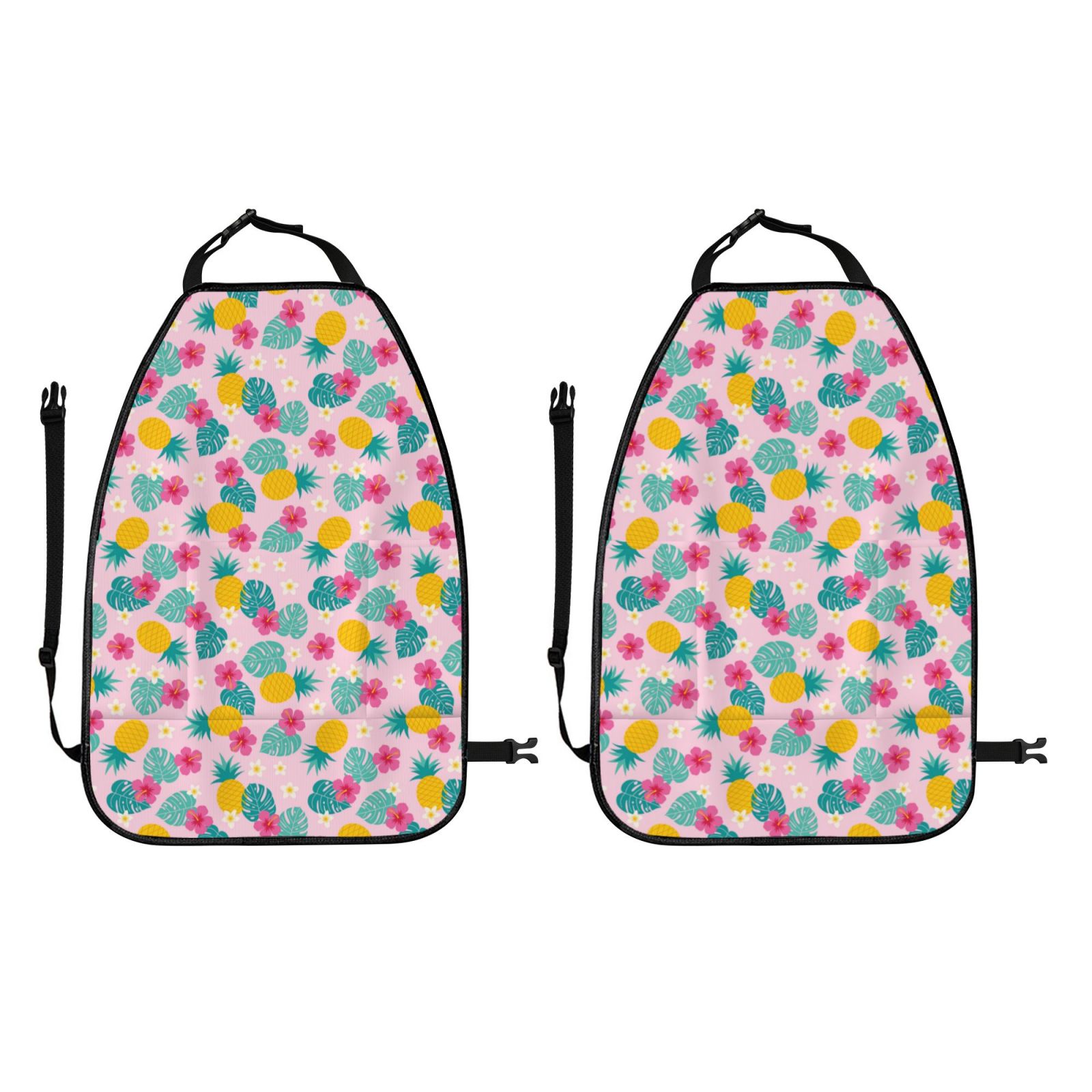 Kdxio Pineapple And Leaves Print 2 Pack Car Kick Mat Seat Cover Back Protector Mat with Pockets for Organizer Backseat Protector and Storage Anti Kick Pad for Vehicles