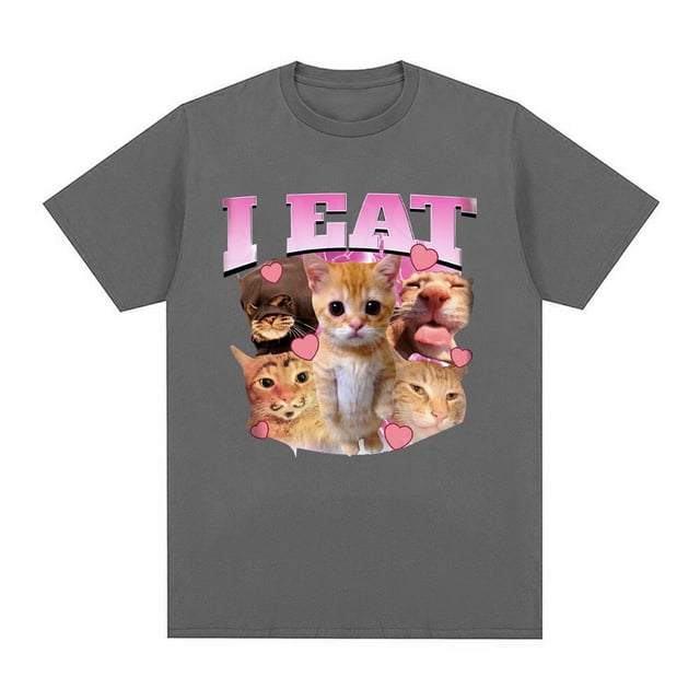 Camiseta con estampado "I Eat Funny El Gato Triste Llorando Gato" para hombre y mujer, camisetas casuales holgadas de algodón, camisetas vintage de moda Harajuku