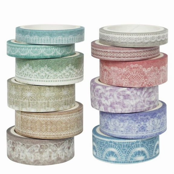 Lace Patterns Washi Tape Set 12 Rolls, Decorative Paper Sticker for Planner Scrapbook Journal DIY Arts Craft,1 * Washi Tape Set