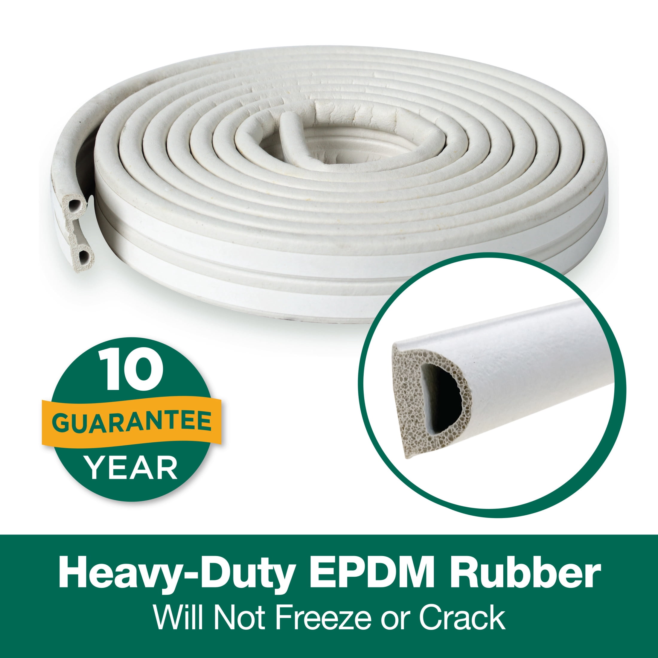 Duck Brand Heavy-Duty Rubber .38" x .25" x 17' Large Gap Weatherstrip Seal White