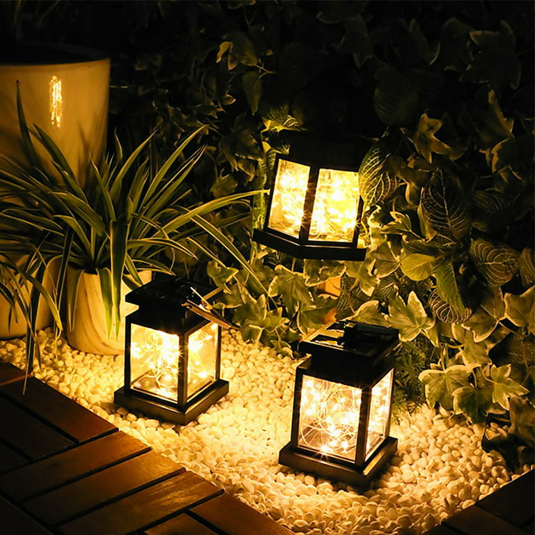 2 PCS Solar Lantern Hanging Flame Camping Lamp Outdoor Waterproof for Porch  Yard