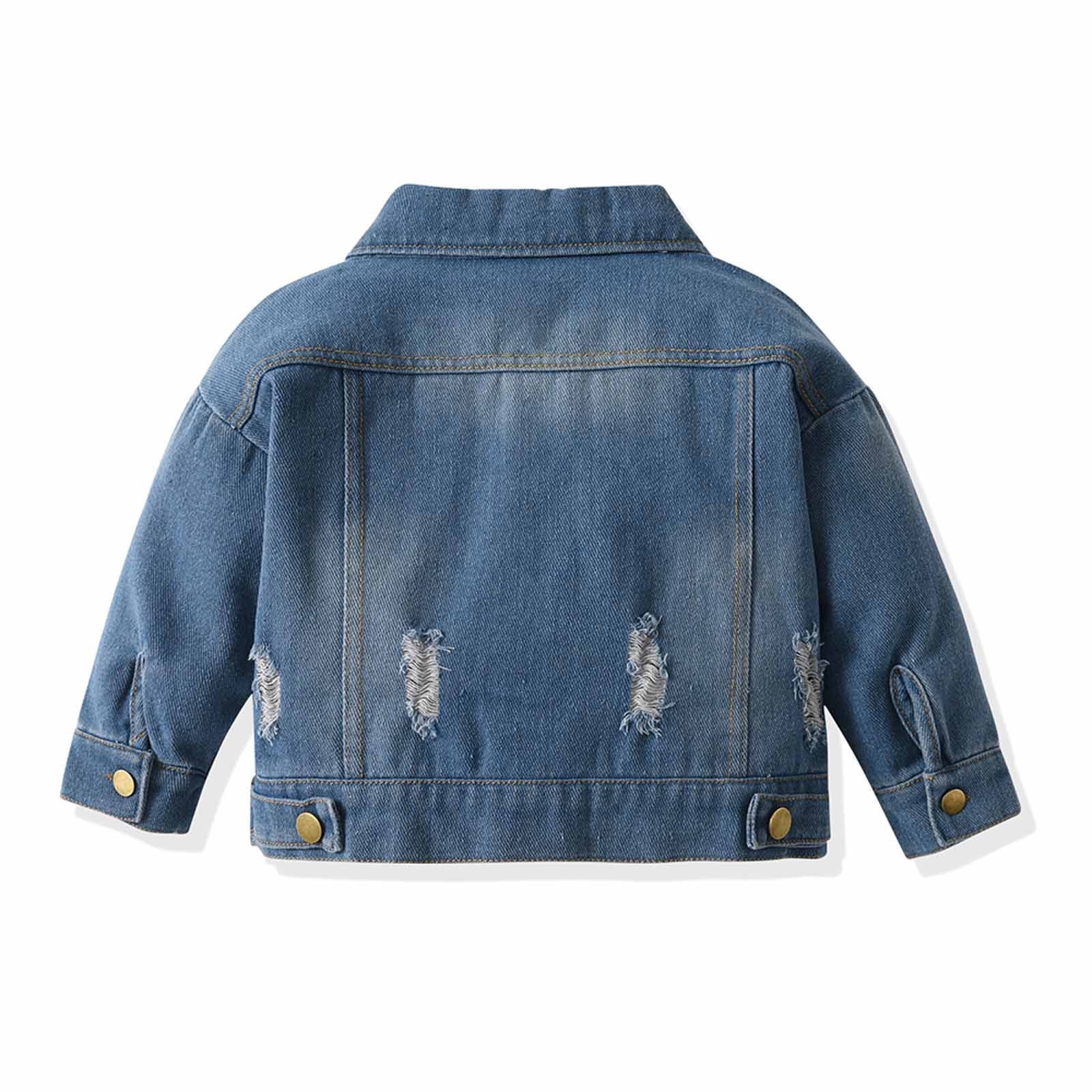 Zpanxa Girls Jean Jacket Girls Distressed Frayed Washed Denim Jacket Casual Lapel Jean Coat for Kids Ripped Vintage Trucker Jacket Lightweight Spring Fall Outerwear