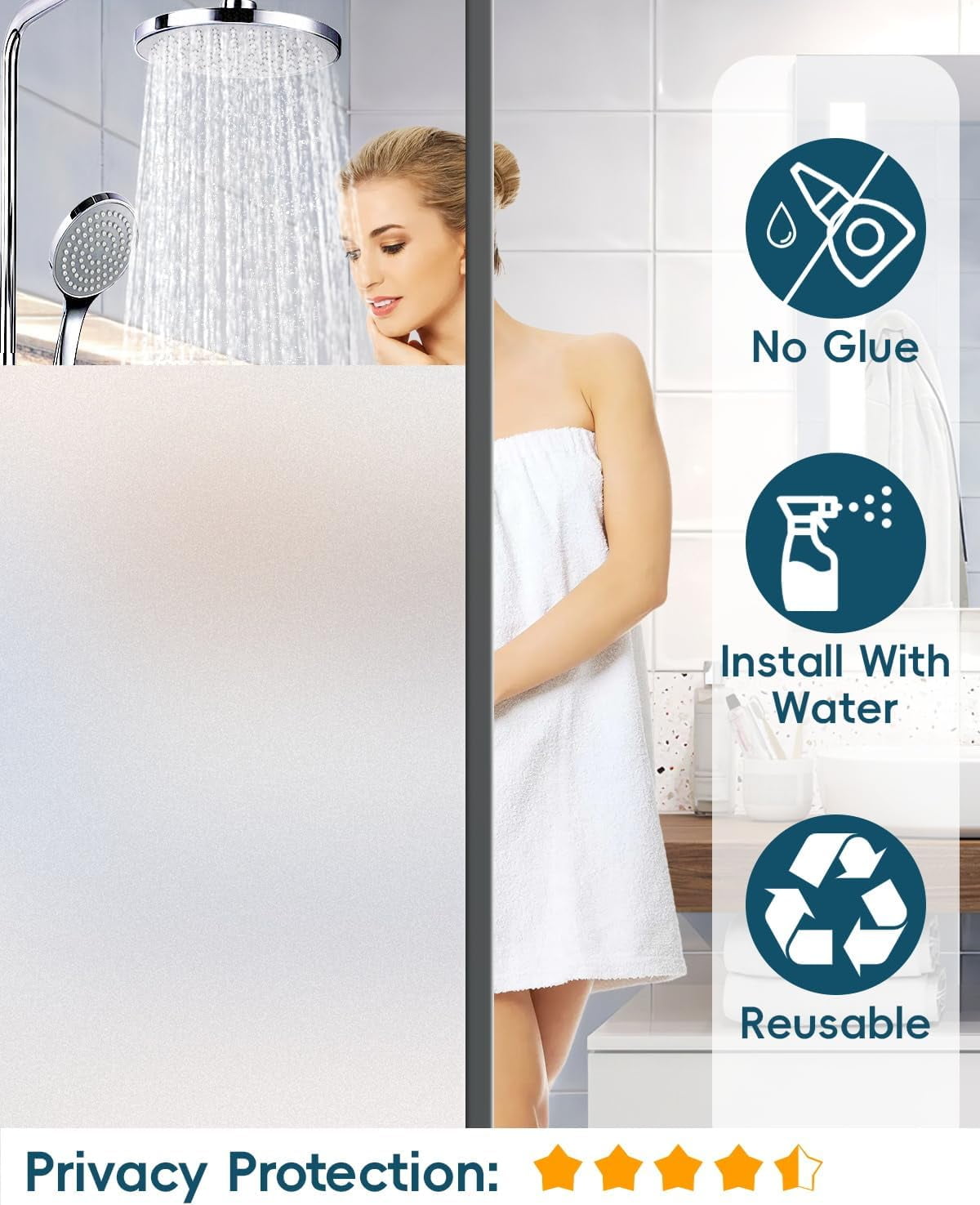 Frosted lass Window Privacy Film Decorative, Bathroom Window Privacy Film for lass Windows Cover, Static Clin, Removable, Reusable, Anti-UV, Anti-lare, Heat Blockin, 17.5 by 78.74 inch