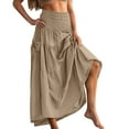 thumbnail image 2 of Women Cotton Skirts Bohemia Elastic Wide Waist Summer Casual Beach Vacation Plain Loose Maxi Skirts with Two Pockets Khaki S-XL, 2 of 9
