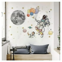 Space Astronaut Man Wall Sticker Gold Moon Star Wall Decals for Kids Boy Baby Nursery Wall Decor Cute Mural Removable Wall Door Fridge Cabinet Furniture Car Decal (Set of 2 Variants)