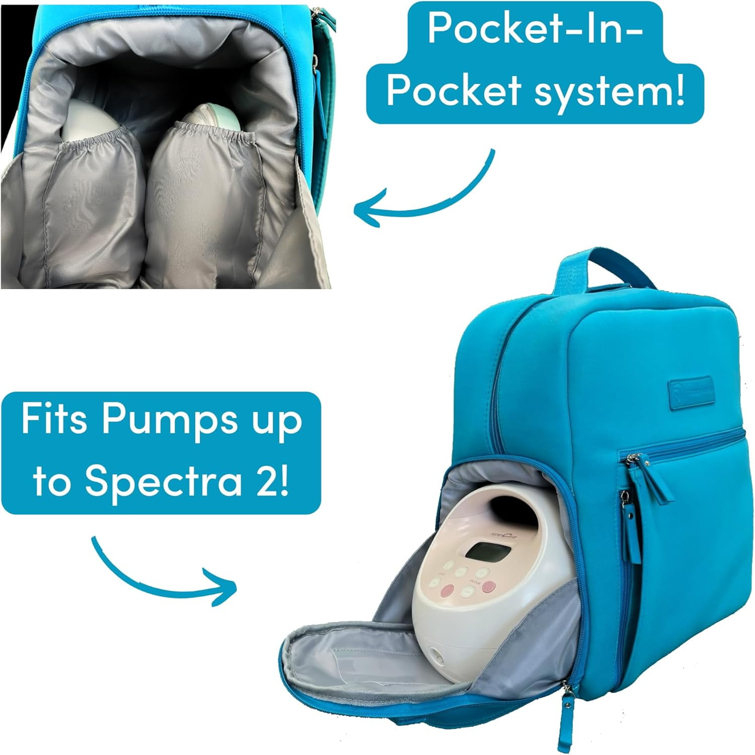 Sarah Wells Fiona Breast Pump Backpack, Machine Washable Neoprene Bag with Insulated Milk Storage, Laptop Pocket & Adjustable Straps (Sky)