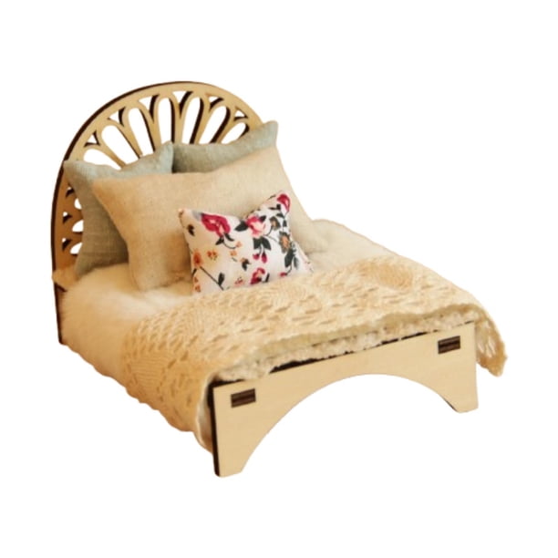 Accesorio de decoración de cama para casa de muñecas a escala 1/12, mobiliario para casa de muñecas, manualidades DIY madera