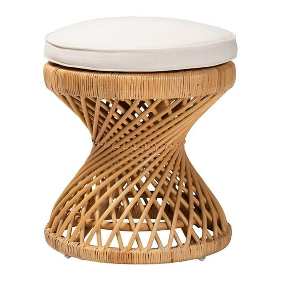 Bowery Hill Contemporary Bohemian Light Honey Rattan Footstool