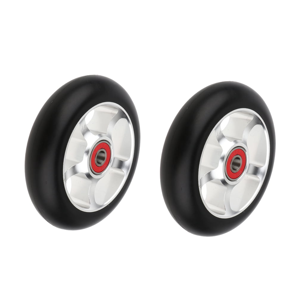 2x Replacement 10cm Kick/Stunt Scooter Wheels with Bearings & Bushings Black 