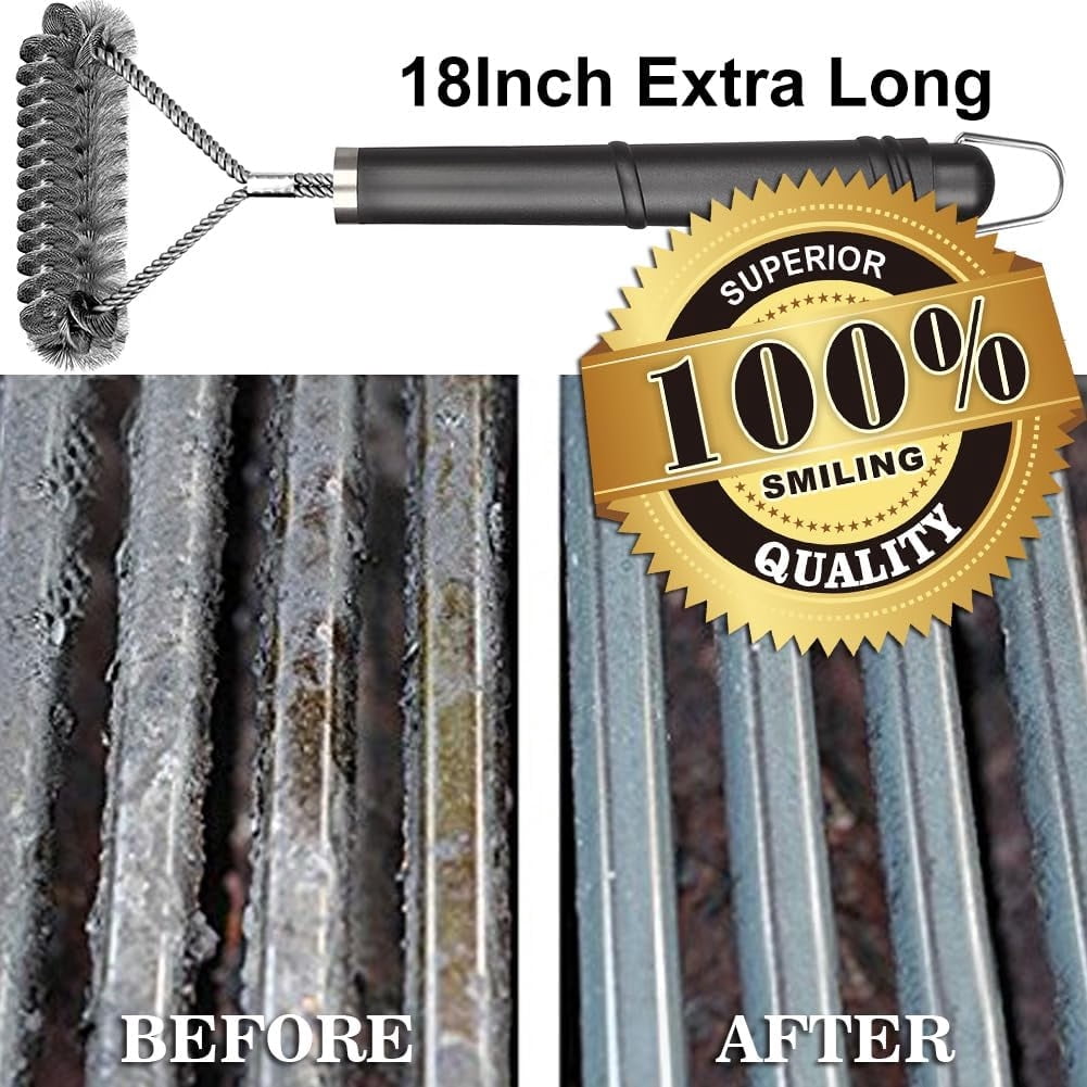 [Wire + Helix] Combined BBQ Brush – 18" Grill Cleaner Brush Scrubber for Gas/Porcelain Grates – Safe & Efficient Grill Cleaning Brush – BBQ Accessories Gifts for Men/Dad