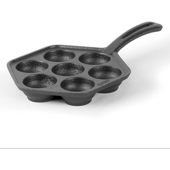 Cast Iron Danish Aebleskiver Pan, Preseasoned Cast Iron Cookware for Pancake Puffs, Makes 7 Pancake Balls by