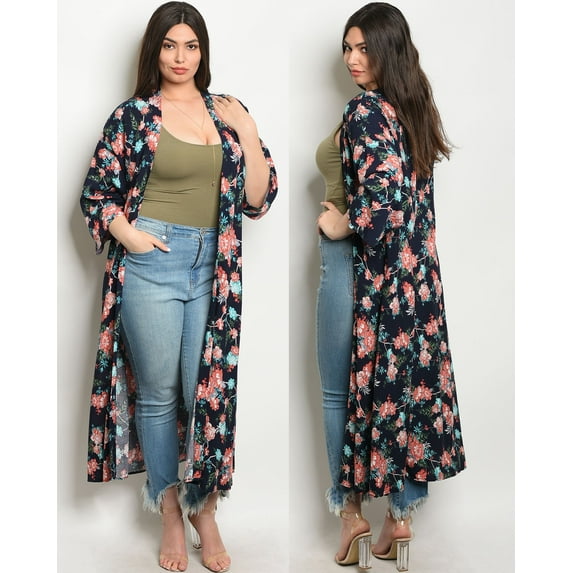 JED FASHION Women's Plus Size Floral Maxi Kimono Top