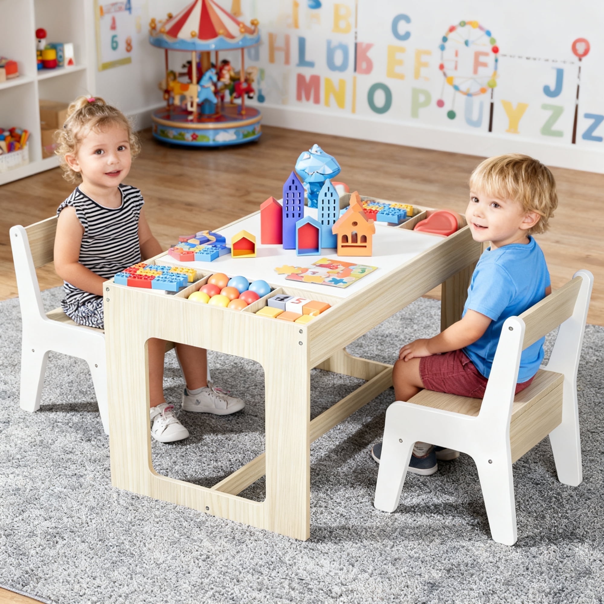 Step2 Mighty My Size Kids Plastic Toddler Table and Chairs Set