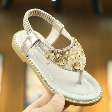 

Toddler Kids Baby Girls Crystal Toepost Elastic Band Princess Shoes Sandals CHMORA