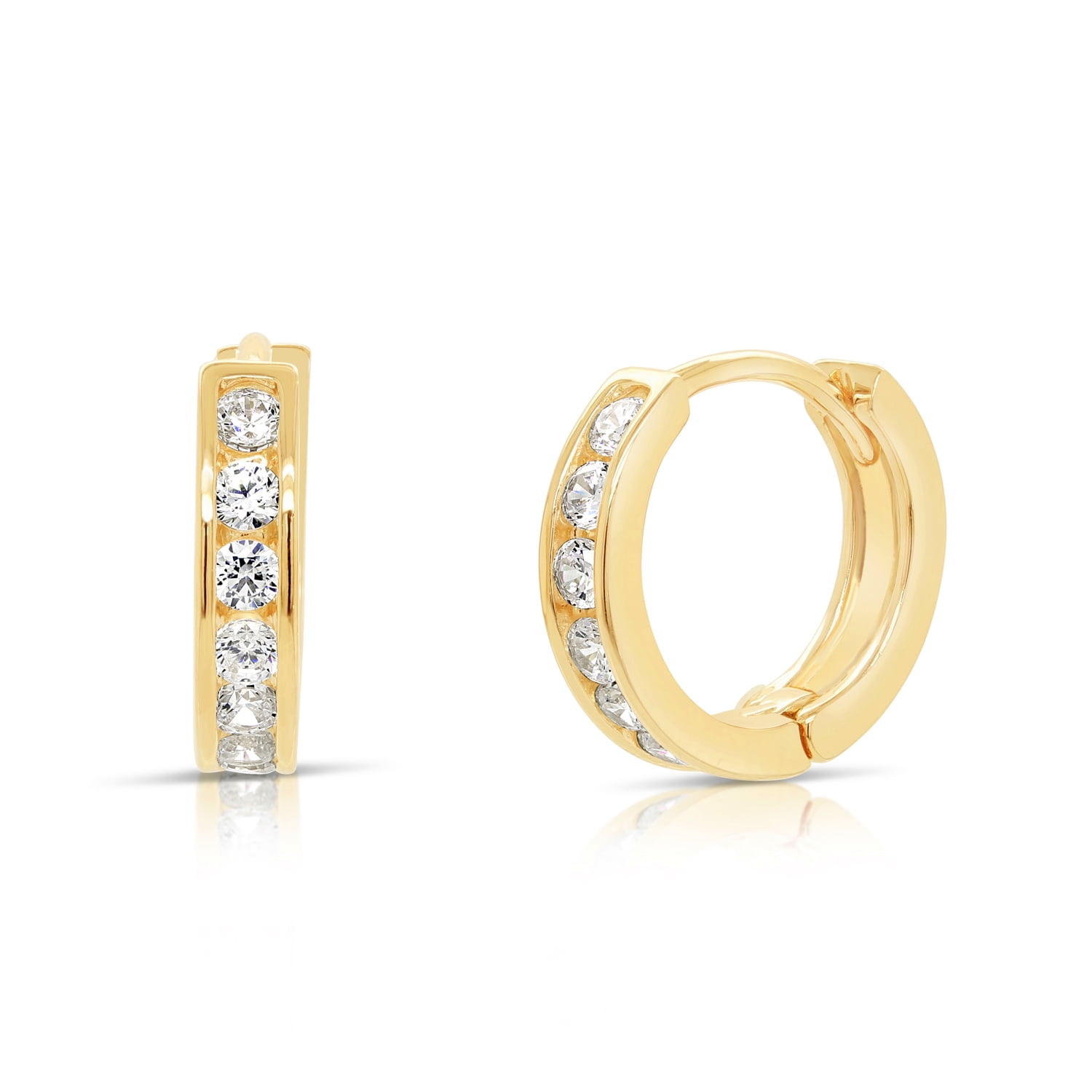 Tilo Jewelry Yellow Gold Plated 925 Sterling Silver Huggie Hoop Earrings with Cubic Zirconia CZ Stones | Small 13MM | Classic Everyday Earrings | Women, Men, Unisex