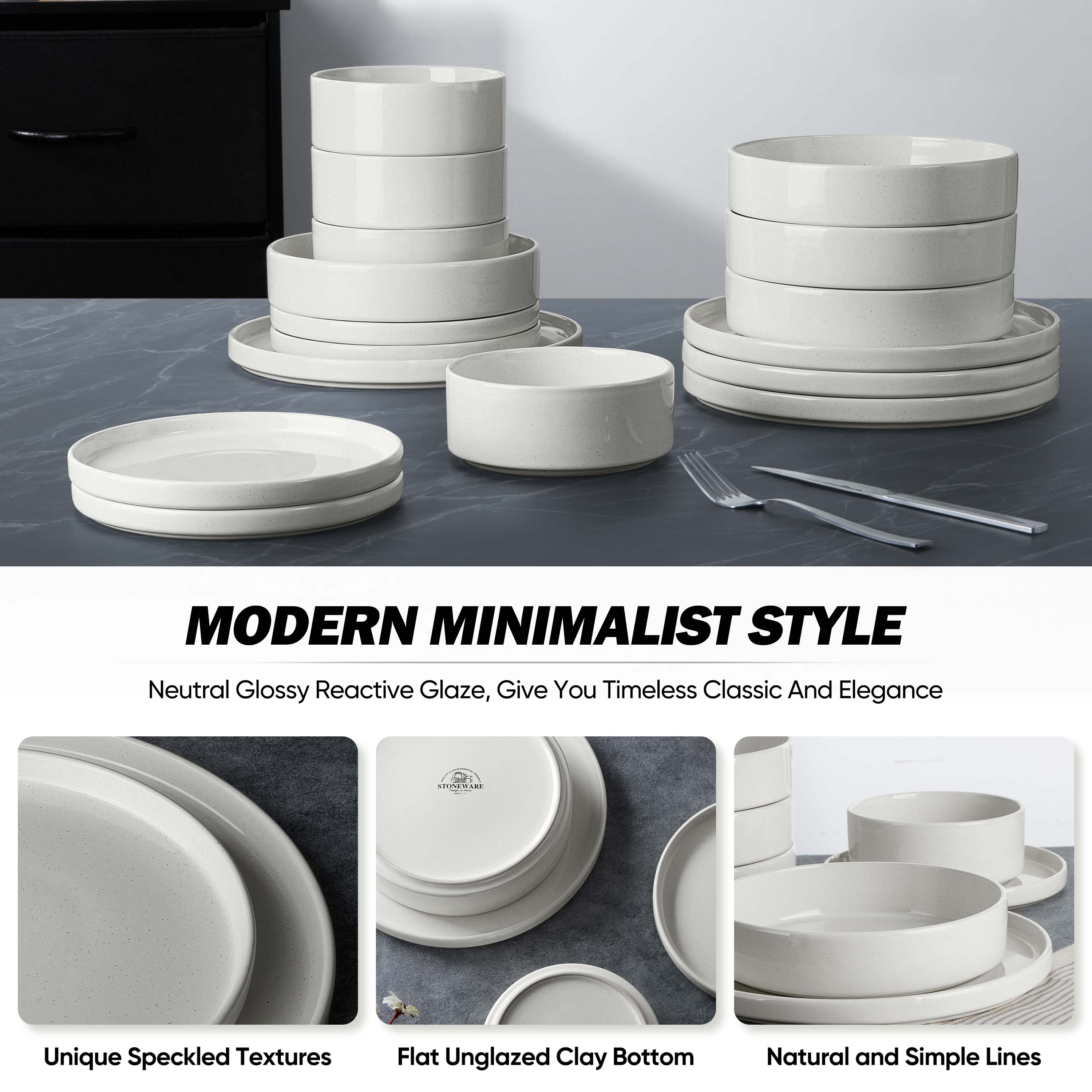 Vesteel 16-Piece Speckled Stoneware Dinnerware Set for 4 photo 8