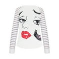 thumbnail image 4 of Pntutb Womens Casual Stripe Printing Long Sleeve Splicing Zipper Blouse T-Shirt Tops, 4 of 5