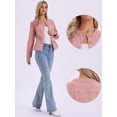 thumbnail image 2 of DARING DIVA Women's Peplum Hem Button Down Collarless Jean Jacket L Dusty Pink, 2 of 6